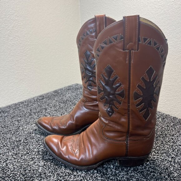 VTG Justin Leather Cowboy Boots Comb Last  9.5 B Brown Western Embroidered 2510 - Picture 14 of 16